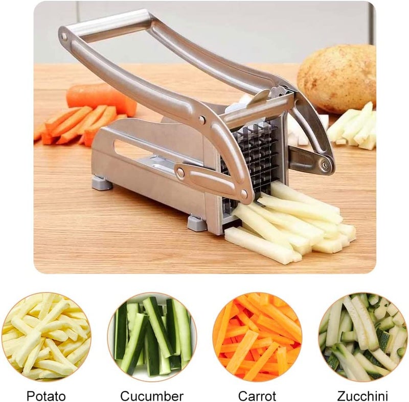 GOTOTOP French Fry Cutter Stainless Steel Vegetable Dicer Potato Slicer French Fries Grater Potato Chipper Chip Cutter with 2 Replacement Blades and Non-Slip Feet for Commercial Family Easy Slicer - Image 4